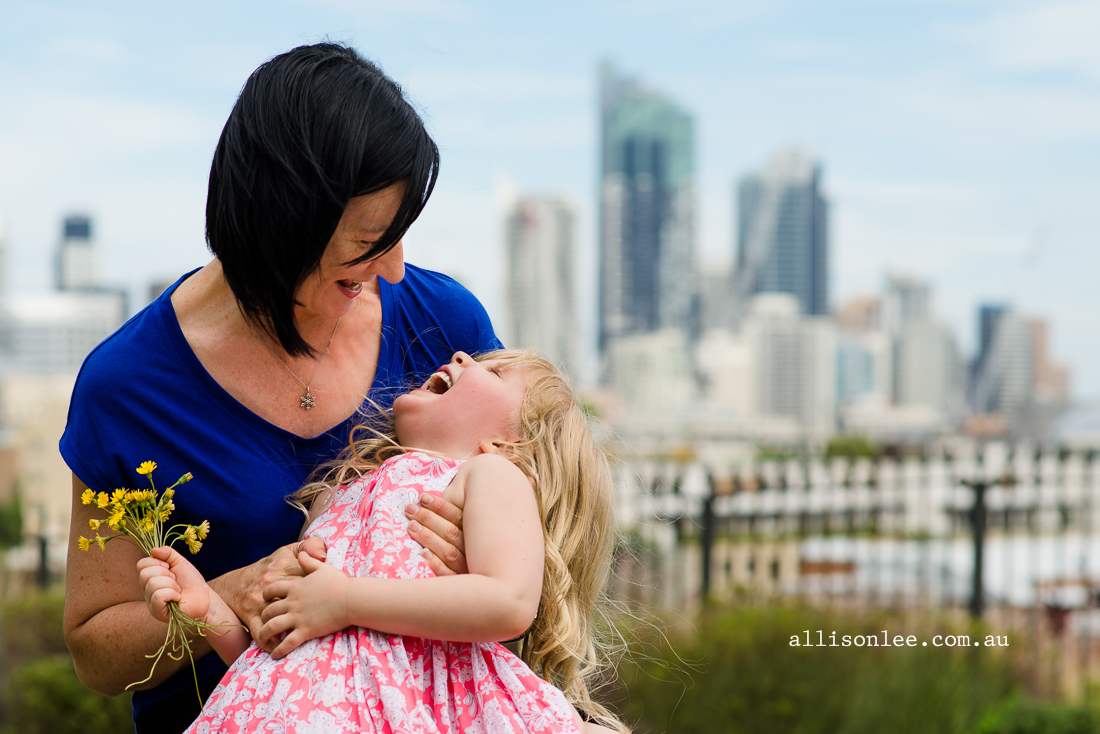 Mum and daughter and the Sydney Skyline
