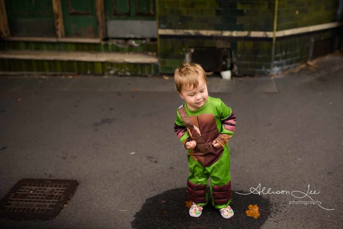 Boy dressed as Ninja Turtle