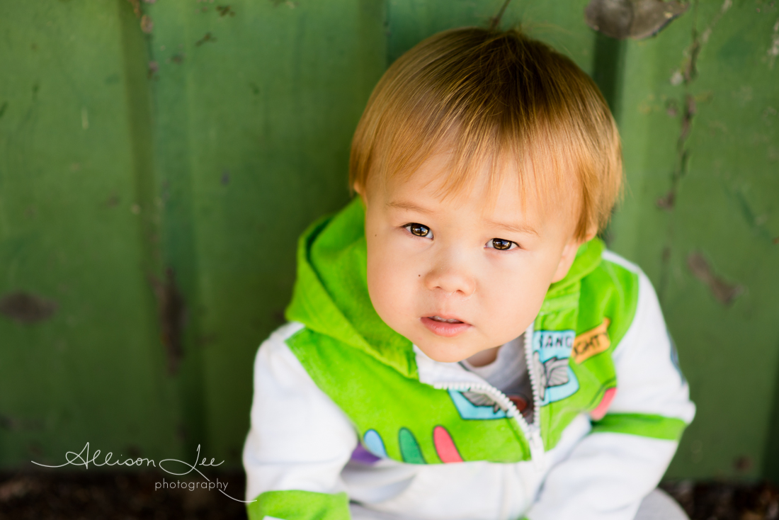 Two year old boy in buzz jacket