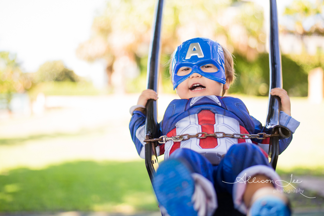 Little boy dressed as Captain America