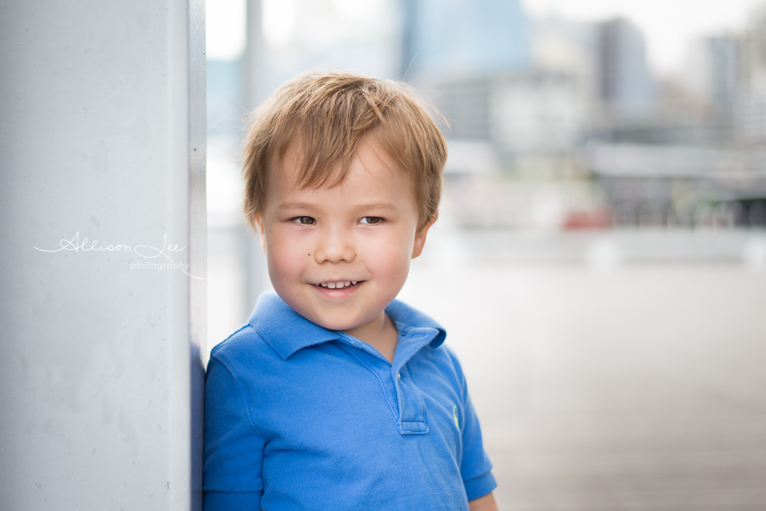 Blonde haired toddler at Darling Harbour